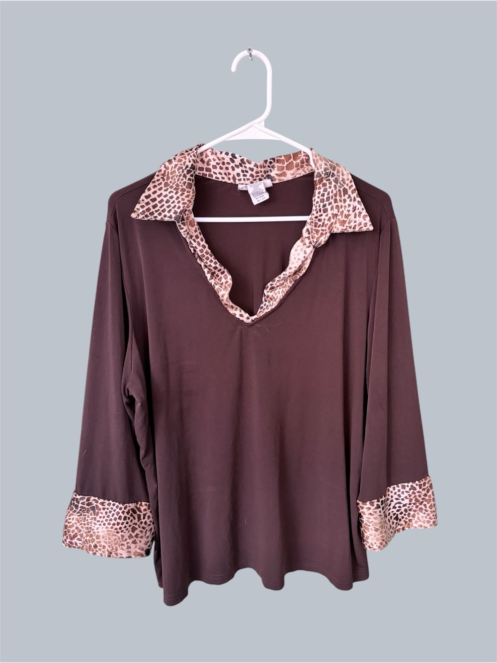 Avenue Brown Top with Leopard-Print Trim